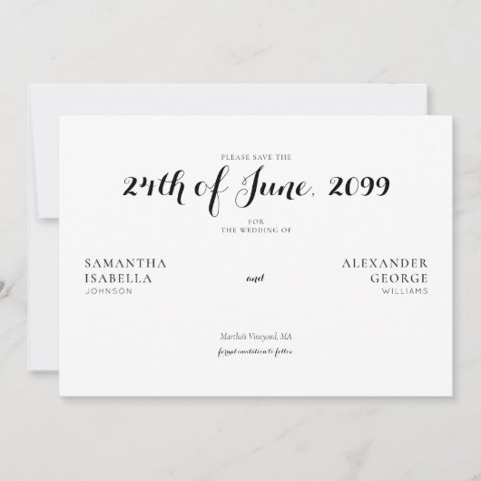 Minimalistische formele zwarte en witte tijdloze b save the date (Voorkant)