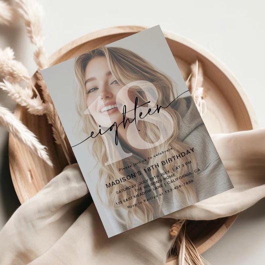 Minimalistische foto 18e verjaardagsfeest kaart