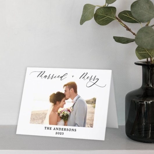 Minimalistische foto 1e kerst als getrouwd stel bedankkaart