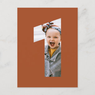 Minimalistische foto 1e verjaardag CUSTOM COLOR Uitnodiging Briefkaart