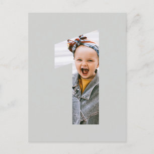 Minimalistische foto 1e verjaardag CUSTOM KLEUR Ee Uitnodiging Briefkaart