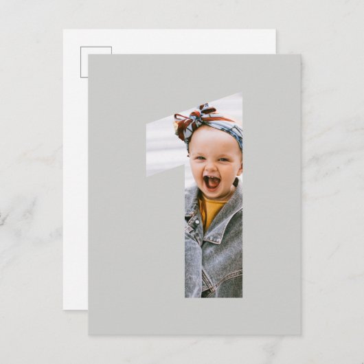 Minimalistische foto 1e verjaardag CUSTOM KLEUR Ee Uitnodiging Briefkaart (Voorkant / Achterkant)