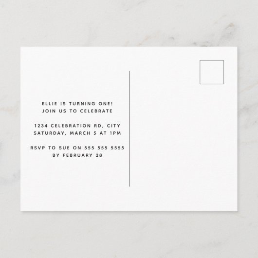 Minimalistische foto 1e verjaardag CUSTOM KLEUR Ee Uitnodiging Briefkaart (Achterkant)