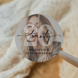 Minimalistische foto 20ste verjaardagsfeest ronde sticker