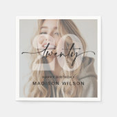 Minimalistische foto 20ste verjaardagsfeest servet (Voorkant)