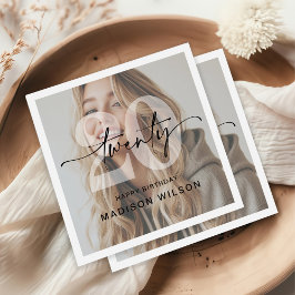 Minimalistische foto 20ste verjaardagsfeest servet