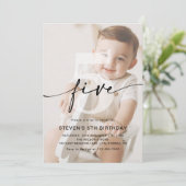 Minimalistische foto 5e verjaardagsfeest kaart (Staand voorkant)