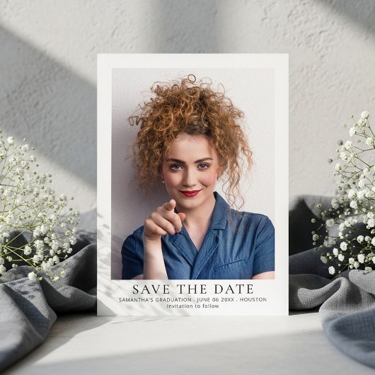 Minimalistische foto afstudeerproject save the date