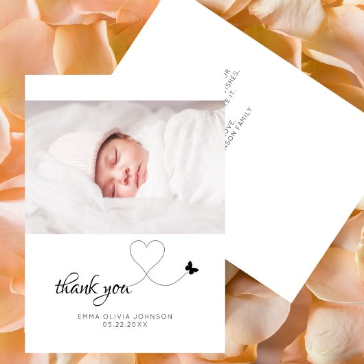 Minimalistische foto Baby shower cadeau flat Bedankkaart