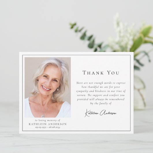 Minimalistische foto begrafenis bedankkaart (Staand voorkant)