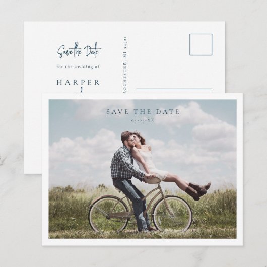 Minimalistische foto bewaar de datum briefkaart (Voorkant / Achterkant)