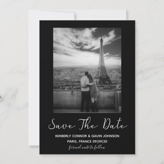 Minimalistische foto Bewaar de datum zwart-wit Save The Date (Voorkant)