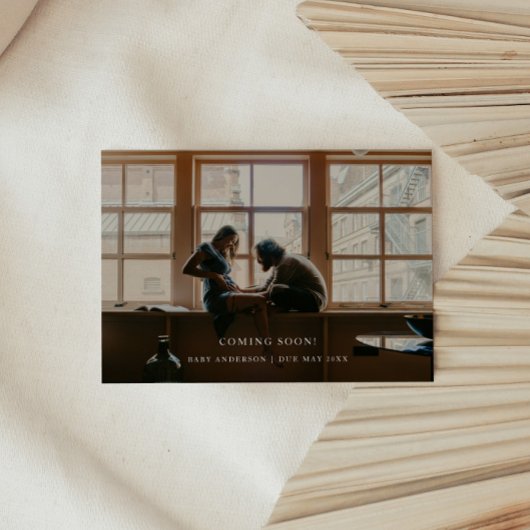 Minimalistische foto 'Binnenkort!' Baby zwangersch Aankondiging