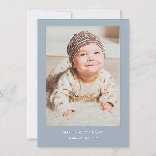 Minimalistische foto blauwe doop doop kaart (Achterkant)