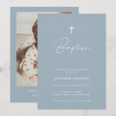 Minimalistische foto blauwe doop doop kaart (Voorkant / Achterkant)