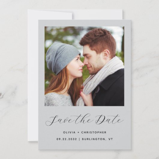 Minimalistische foto Bleke grijs script Save The Date (Voorkant)