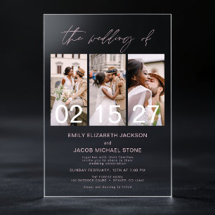 Minimalistische foto Blush Pink Wedding 3 Foto Acryl Uitnodigingen
