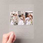 Minimalistische foto Blush Pink Wedding 3 Foto Acryl Uitnodigingen (Insitu (Draagbaar))
