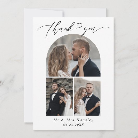 Minimalistische foto boog smaragd groene bruiloft bedankkaart (Voorkant)