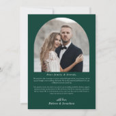 Minimalistische foto boog smaragd groene bruiloft bedankkaart (Achterkant)