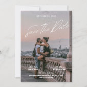 Minimalistische foto bruiloft backpacker film post save the date (Voorkant)