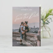 Minimalistische foto bruiloft backpacker film post save the date (Staand voorkant)