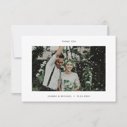 Minimalistische foto bruiloft bedankkaart Een opme (Voorkant)