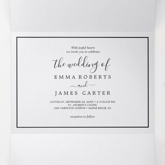 Minimalistische foto bruiloft drievoudige uitnodig drieluik programma (Binnenkant midden)