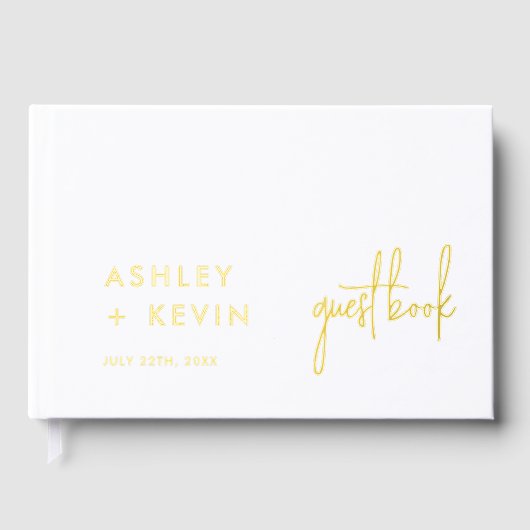 Minimalistische foto bruiloft handtekening gouden  gastenboek (Voorkant)