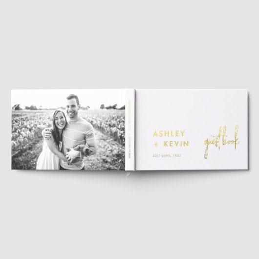 Minimalistische foto bruiloft handtekening gouden  gastenboek (Volledig)