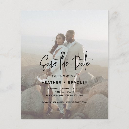 Minimalistische foto budget bruiloft Save the Date (Voorkant)