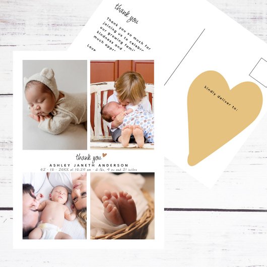 Minimalistische foto collage Baby shower dank u Briefkaart
