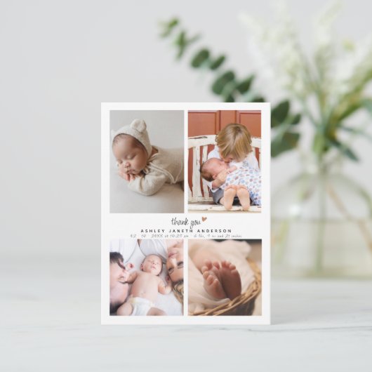 Minimalistische foto collage Baby shower dank u Briefkaart (Staand voorkant)