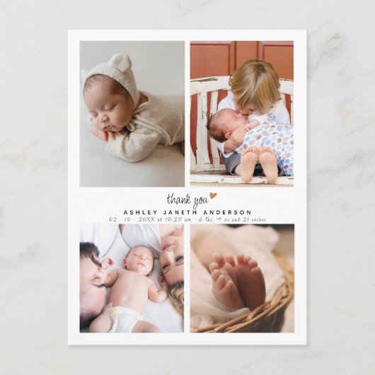 Minimalistische foto collage Baby shower dank u Briefkaart (Voorkant)
