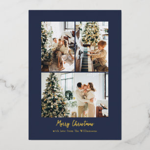 Minimalistische foto-collage Kerstmis Navyblauw Go Folie Feestdagenkaart
