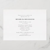 Minimalistische foto doop gouden folie uitnodiging (Achterkant)