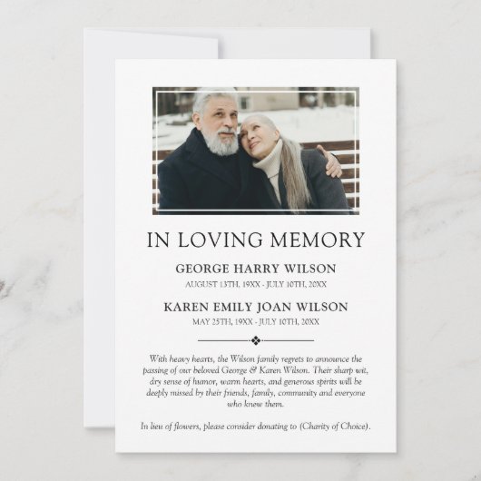 Minimalistische foto dubbel in liefdevolle herinne aankondiging (Voorkant)