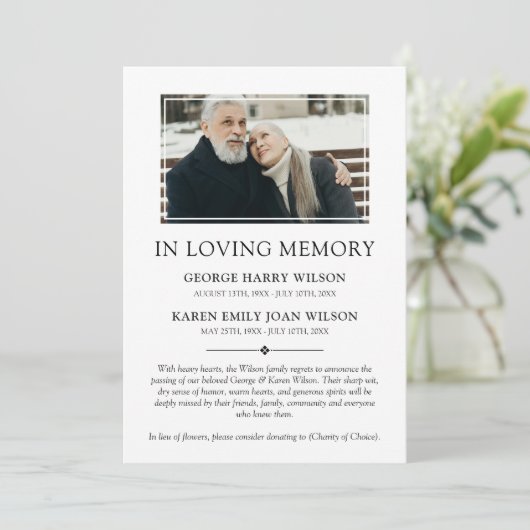 Minimalistische foto dubbel in liefdevolle herinne aankondiging (Staand voorkant)