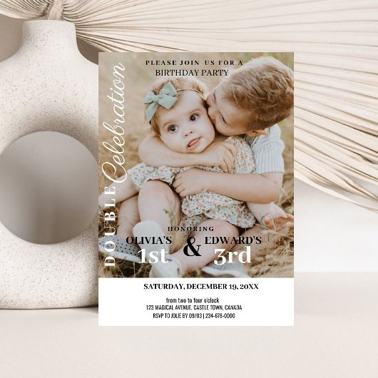 Minimalistische foto Dubbele viering Verjaardag Kaart