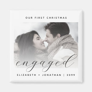 Minimalistische foto eerste kerst verloofd script magneet