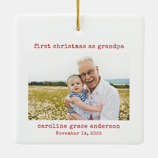 Minimalistische foto Eerste Kerstmis als opa Keramisch Ornament (Achterkant)