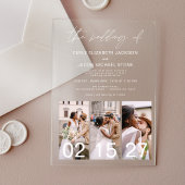 Minimalistische foto Elegant Modern Wedding 3 Foto Acryl Uitnodigingen