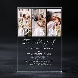 Minimalistische foto Elegant Modern Wedding 3 Foto Acryl Uitnodigingen