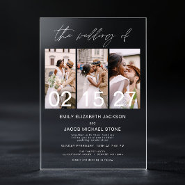 Minimalistische foto Elegant Modern Wedding 3 Foto Acryl Uitnodigingen