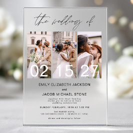 Minimalistische foto Elegant Modern Wedding 3 Foto Acryl Uitnodigingen