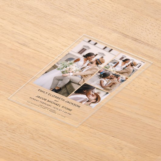 Minimalistische foto Elegant Modern Wedding 4 Foto Acryl Uitnodigingen (Laagn)