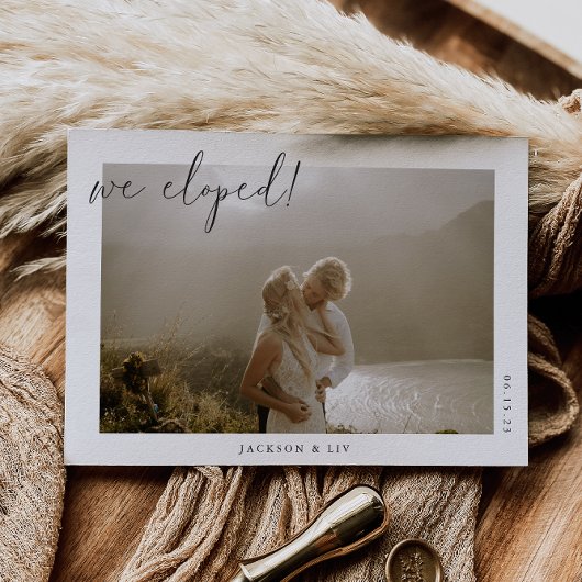 Minimalistische foto-elope-ment aangifte kaart