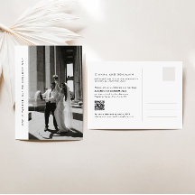 Minimalistische foto elopement aankondiging met QR