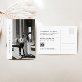 Minimalistische foto elopement aankondiging met QR
