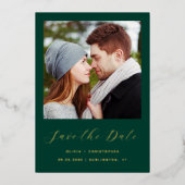 Minimalistische foto Emerald Green Gold Script Folie Uitnodiging (Voorkant)